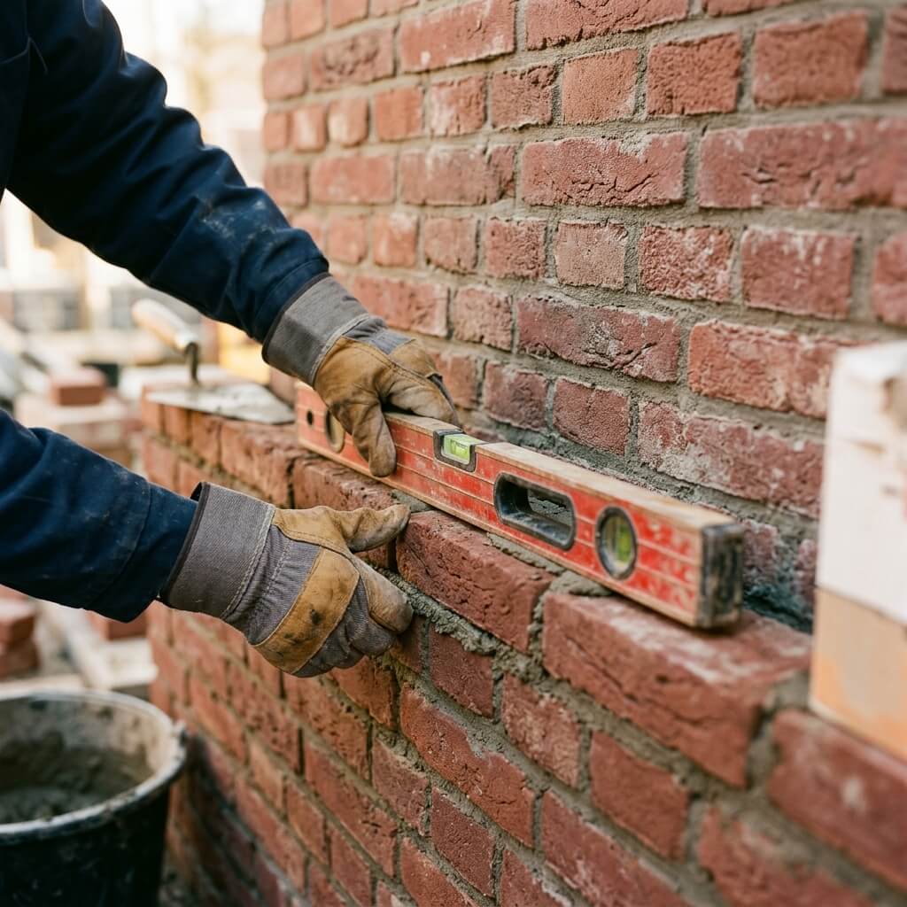 Vakman aan het werk met houten balk en hand plane
