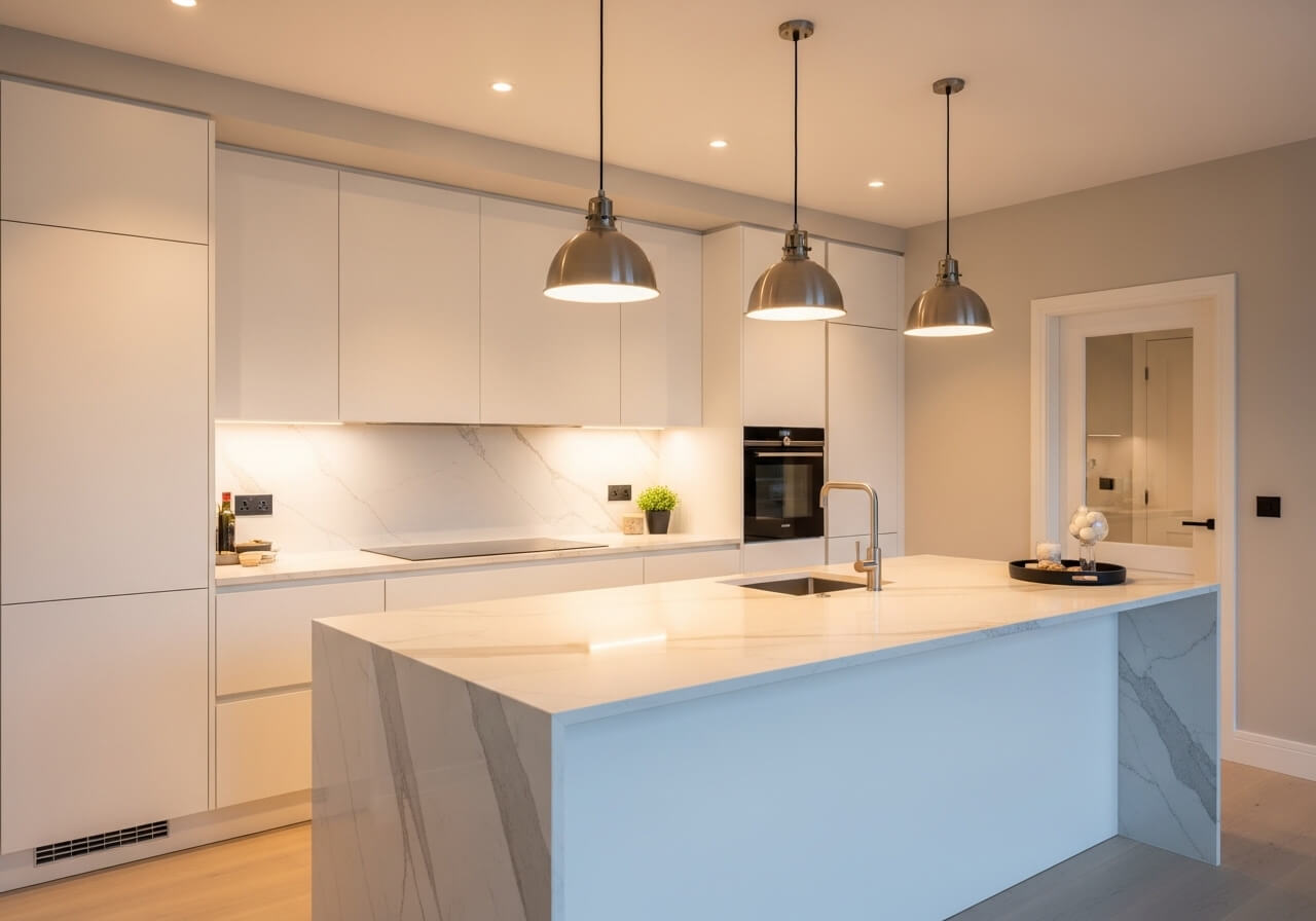 Modern interieur met houten balken en grote ramen